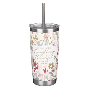Tumbler w/straw SS Floral Everything Beautiful Ecc. 3:11