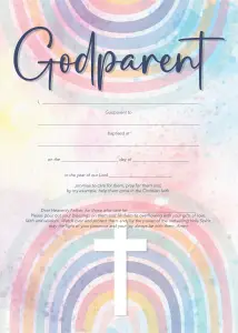 Godparent Certificate - Cross with Rainbow