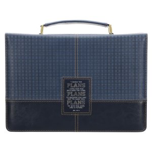 The Plans Modern Blue Grid Faux Leather Bible Cover - Jeremiah 29:11