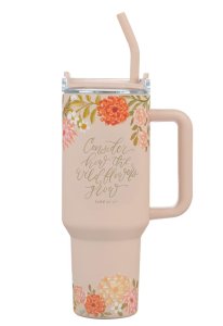 Consider the Wildflowers 40 oz Peach Stainless Steel Tumbler with Reusable Straw - Luke 12:27