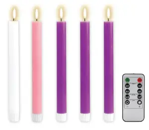 LED - Advent Candle Set - 9 5/8 x 7/8 inch Purple, Pink & White