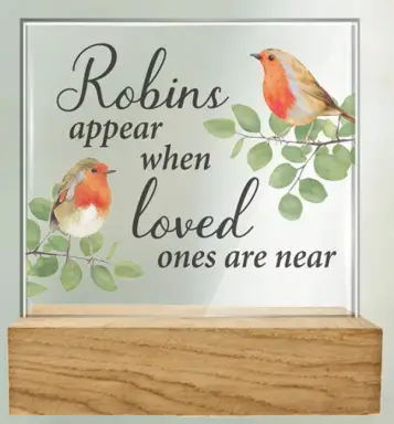 Robins Near You Glass Plaque with Wood Base