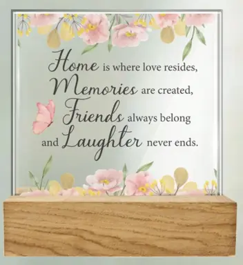 Home Memories Glass Plaque with Wood Base