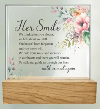 Her Smile Glass Plaque with Wood Base