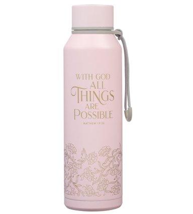 Things Are Possible Pink Stainless Steel Water Bottle - Matthew 19:26