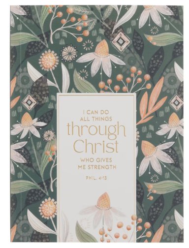 The Through Christ Green Floral Medium Notebook - Philippians 4:13