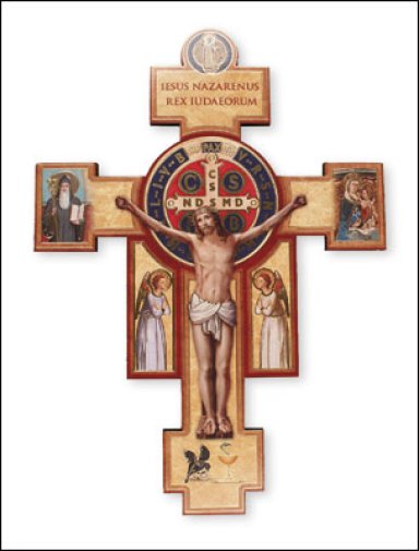 St.Benedict Wood Cross/ 6 inch Gold Highlights