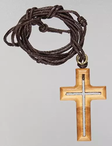 Small Olive Wood Cross 1 1/4 inch with 28 inch Cord