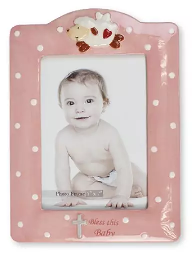 Sheep Pink Glazed Porcelain Baby Photo Frame