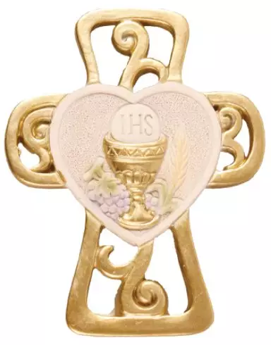 Resin Communion 3 1/2 inch Cross with Gold Highlights