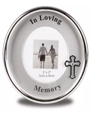 In Loving Memory Oval with Cross - Silver Plated Metal Photo Frame