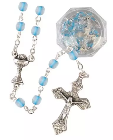 Blue Glass Communion Rosary