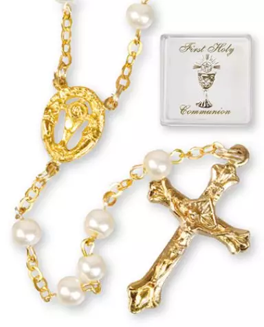 Glass Pearl Communion Rosary