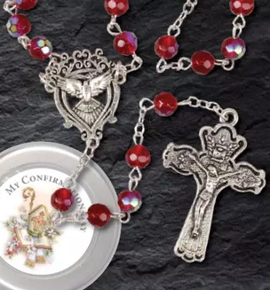 Ruby AB Confirmation Glass Rosary