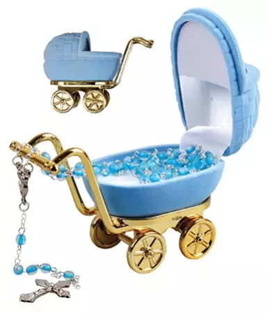Glass Baby Rosary/Blue/Pram Box