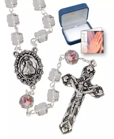 Glass Rosary/Capped/White/Pearl Finish