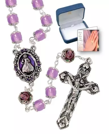 Glass Rosary/Capped/Purple/Pearl Finish