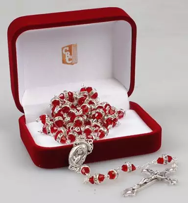 Glass Rosary/Ruby with Crystal Ring