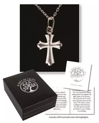 Sterling Silver Embossed Cross & Chain with Gift Box