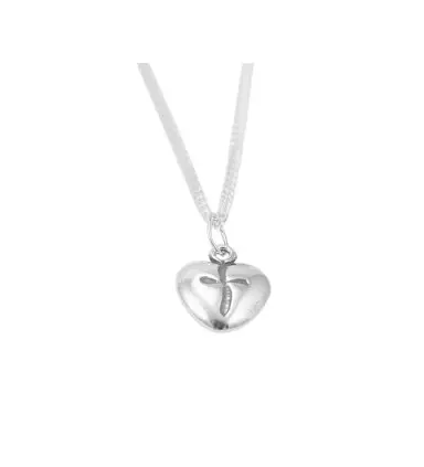Silver Antiqued Heart Pendant with Curved Cross Centre