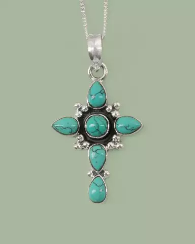 Silver Turquoise Cross Pendant