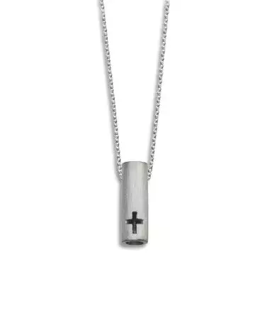 Brushed Silver tube cross pendant.