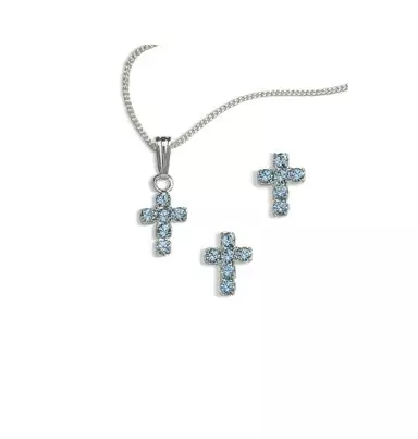 Swarovski Crystal Aqua Cross Earring & Pendant Set