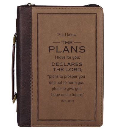 The Plans Cocoa Brown and Taupe Faux Leather Classic Bible Cover - Jeremiah 29:11