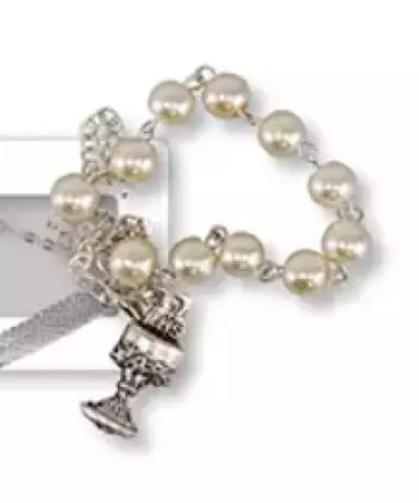 Cream Communion Glass Rosary Bracelet