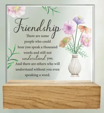 Friendship Glass Plaque with Wood Base