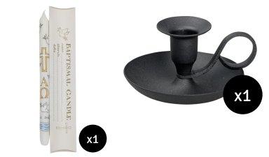 Baptism Candle - Alison Gardiner Exclusive Design & Black Classic Candle Holder H 5 cm