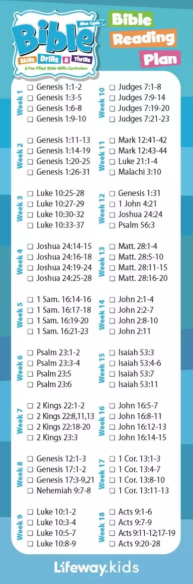 Bible Skills Drills and Thrills: Blue Cycle - Bible Reading Plan Bookmark (Package of 25)