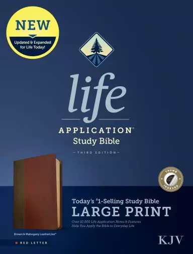 KJV Life Application Study Bible, Third Edition, Large Print (LeatherLike, Brown/Mahogany, Indexed, Red Letter)