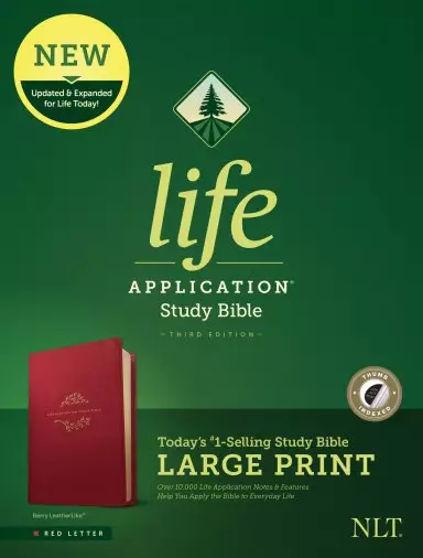 NLT Life Application Study Bible, Third Edition, Large Print (LeatherLike, Berry, Indexed, Red Letter)