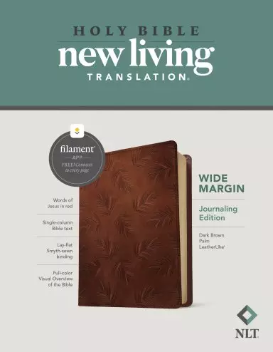 NLT Wide Margin Bible, Filament-Enabled Edition (LeatherLike, Dark Brown Palm, Red Letter)