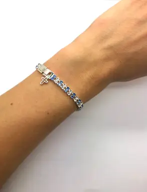 Swarovski Crystal Double Row Blue and White Crystal Bracelet