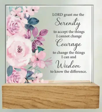 Serenity Prayer Glass Plaque with Wood Base