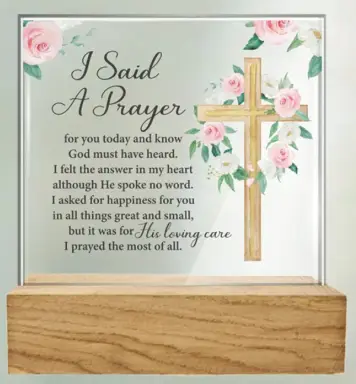 Said A Prayer Glass Plaque With Wood Base
