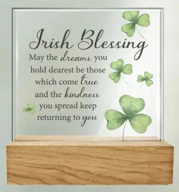 Irish Blessing Glass Plaque with Wood Base