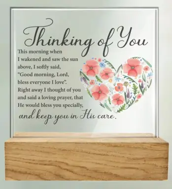 Thinking Of You Glass Plaque with Wood Base