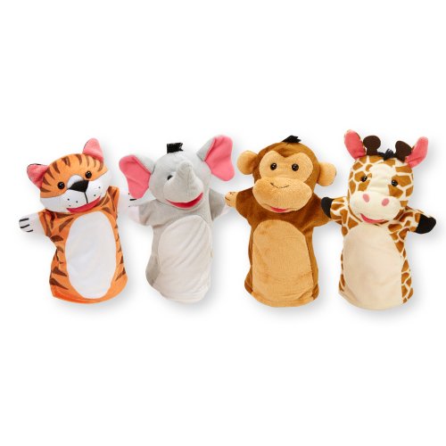 Zoo Friends Hand Puppets (Set of 4) - Elephant, Giraffe, Tiger, and Monkey