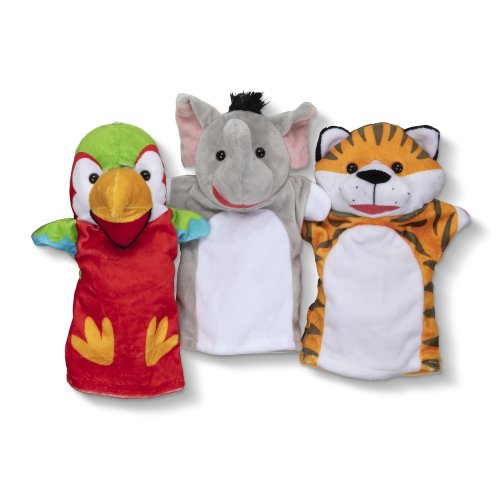 Safari Buddies Hand Puppets, Set of 6 (Elephant, Tiger, Parrot, Giraffe, Monkey, Zebra)