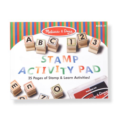Deluxe Letters and Numbers Wooden Stamp Set ABCs 123s With Activity Book, 4-colour Stamp Pad