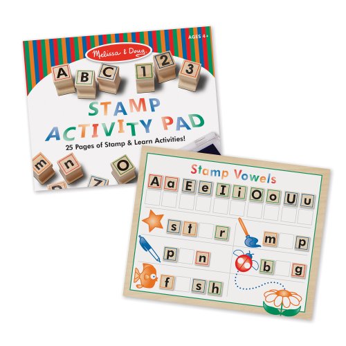 Deluxe Letters and Numbers Wooden Stamp Set ABCs 123s With Activity Book, 4-colour Stamp Pad