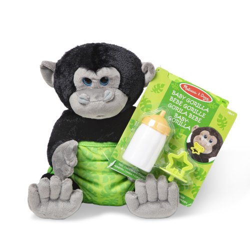 Baby Gorilla Plush Stuffed Animal with Pacifier, Diaper, Baby Bottle