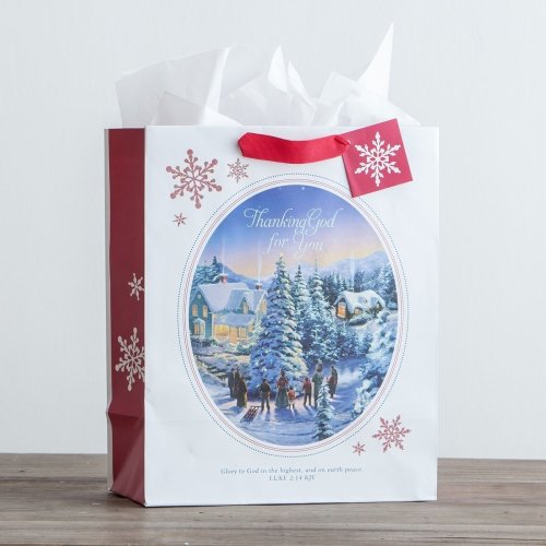 Gift Bag-Specialty-Thanking God For You-Thomas Kinkade-Luke 2:14-Large (DS#80846