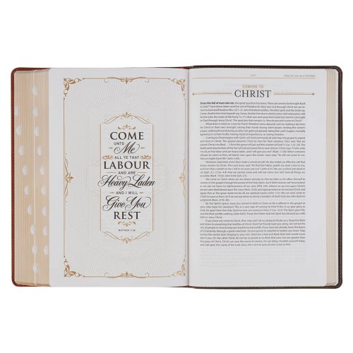 KJV Dark Brown and Honey Brown Faux Leather Large Print King James Version Study Bible with Thumb Index