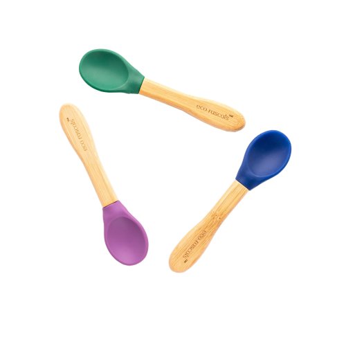 Bamboo and Silicone Spoon Set (3 Spoons) - Purple Green Navy