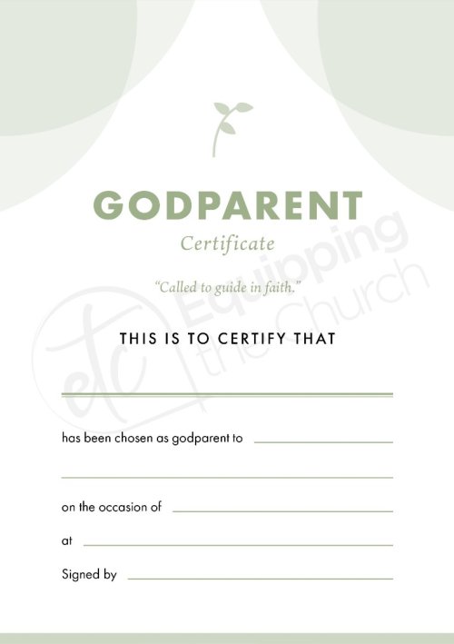ETC Godparent Certificate A4 Portrait (pack of 10)