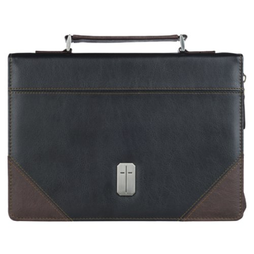 Bible Cover Classic Two-tone Brown & Black Cross 1 Tim. 6:11